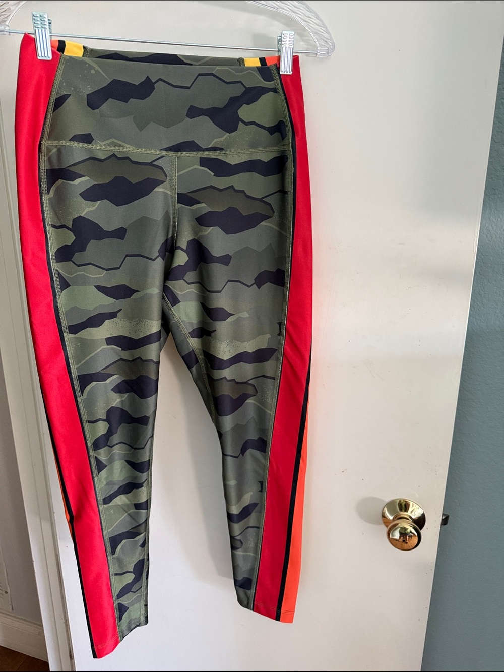 Zumba Fitness Kids Camo Leggings with Red and Orange Side Panels